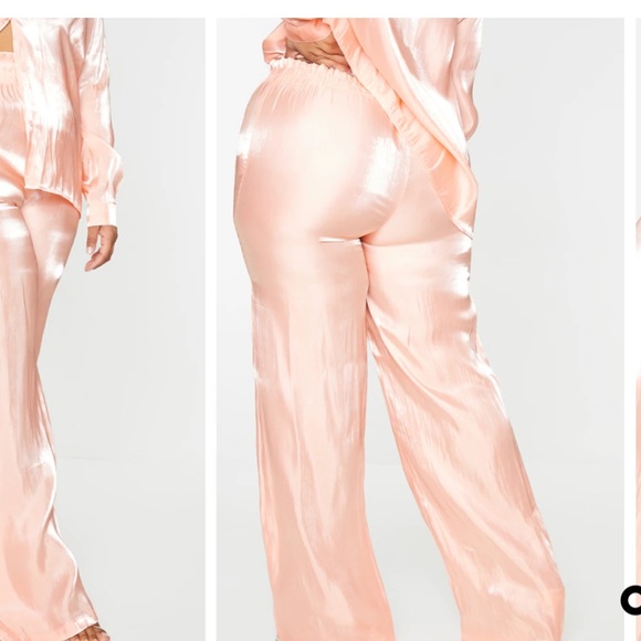 PrettyLittleThing Apricot High Shine Satin Set - Picture 3 of 14